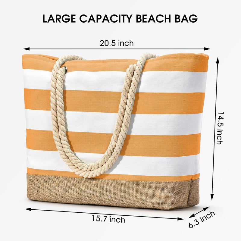 Becokan Beach Bags for Women Large Canvas Beach Tote Bag Beach Bags Waterproof Sandproof Swim Pool Bag Travel Essentials - Image 3